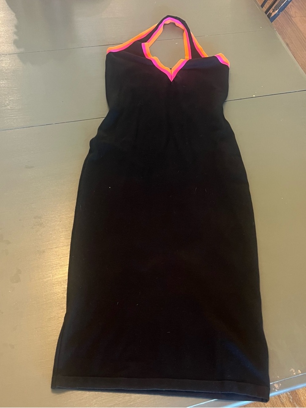 Black Halter Midi Dress with Pink and Orange Trim